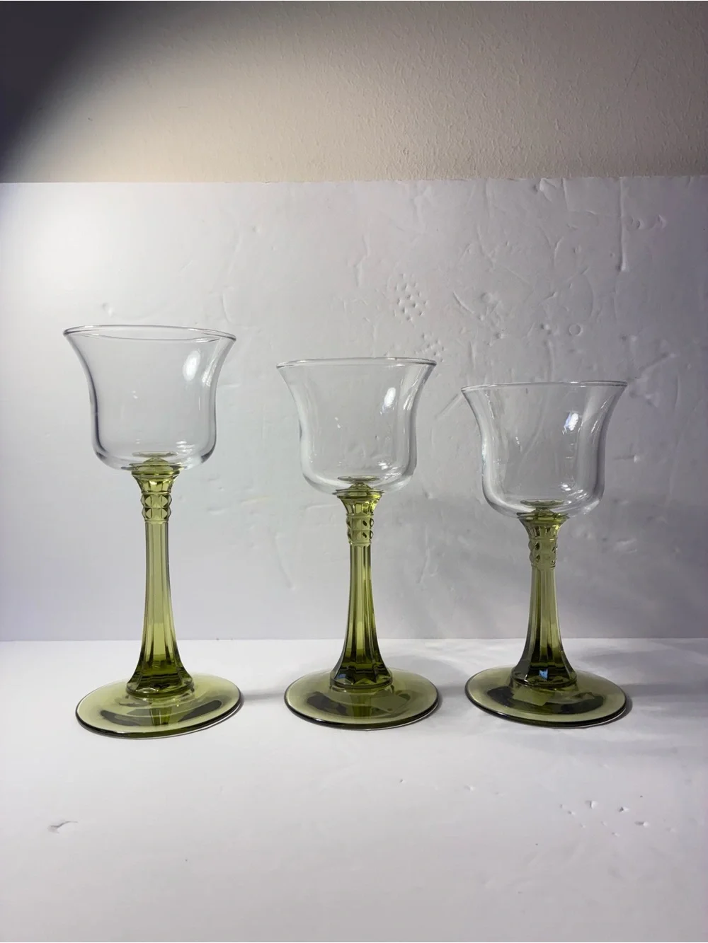 PartyLite Set of 3 Olive Green Stemmed Glass Votive Candle Holders Graduated Hei - Picture 2 of 10
